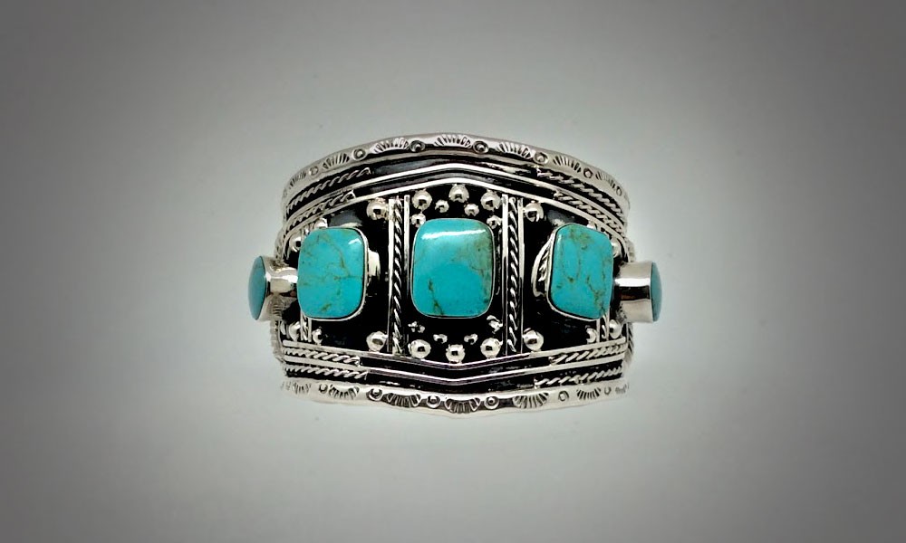 Taxco silver and turquoise cuff from Design Import.